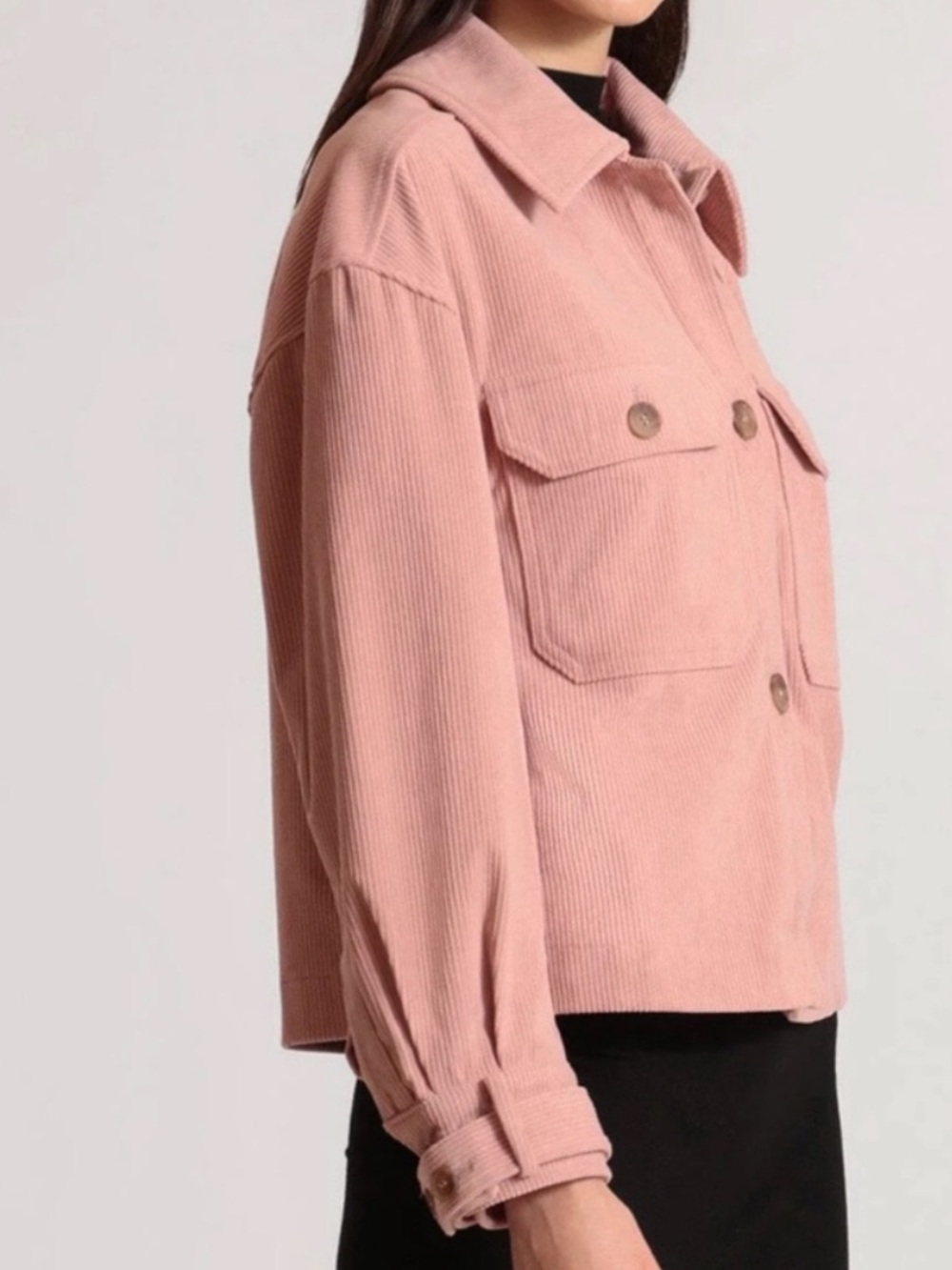 Avec Les Filles Cropped Corduroy Shacket Dusty Rose Pink Size Medium - Picture 4 of 13